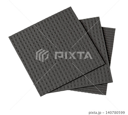 Stacked black swedish dishcloths for kitchen cleaning Stacked black swedish dishcloths for kitchen cleaning 140780599