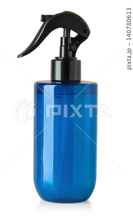 Blue plastic spray bottle for cleaning and hair care 140780613