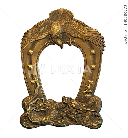 Golden horseshoe frame with eagle and dragon relief 140780673