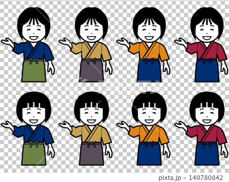 「這邊走」——身穿工作服和圍裙的女性圖標 「這邊走」——身穿工作服和圍裙的女性圖標 140780842