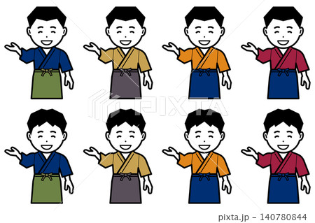 「こちらへ」と作務衣に前掛けの男性のアイコン 「こちらへ」と作務衣に前掛けの男性のアイコン 140780844
