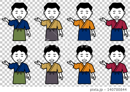 「こちらへ」と作務衣に前掛けの男性のアイコン 「こちらへ」と作務衣に前掛けの男性のアイコン 140780844