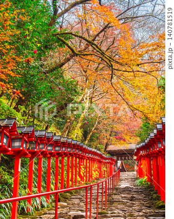 秋の京都　貴船神社　参道石段 140781519