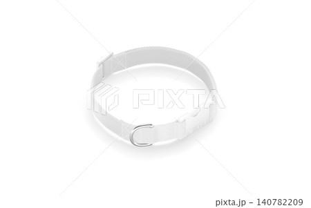 Blank white dog collar with plastic buckle mockup png, transparent background, 3d rendering. Empty puppy fabric necklace with clasp for control mock up cut out. Clear quick side fastener template. 140782209