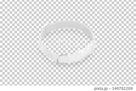 Blank white dog collar with plastic buckle mockup png, transparent background, 3d rendering. Empty puppy fabric necklace with clasp for control mock up cut out. Clear quick side fastener template. 140782209