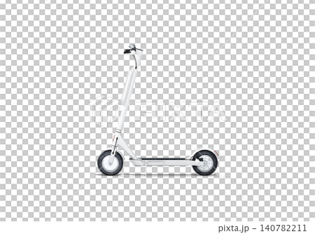 Blank white electric scooter with banner mockup png, transparent background, 3d rendering, Empty leisure device for route drive mock up cut out. Clear automatic skouter for hourly lease template. 140782211