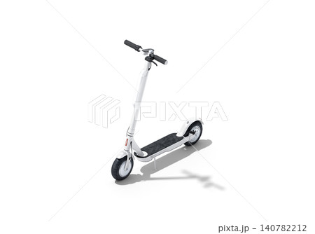 Blank white electric scooter with banner mock up png, transparent background, 3d rendering. Empty eco device for leisure mockup cut out. Clear mobility transport with signage for rent template. 140782212