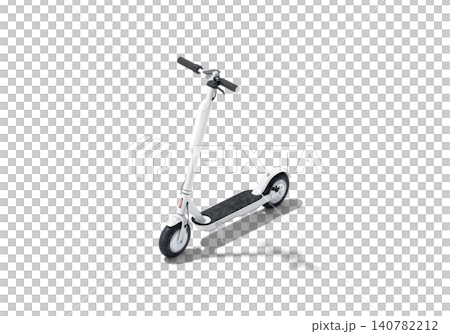 Blank white electric scooter with banner mock up png, transparent background, 3d rendering. Empty eco device for leisure mockup cut out. Clear mobility transport with signage for rent template. 140782212