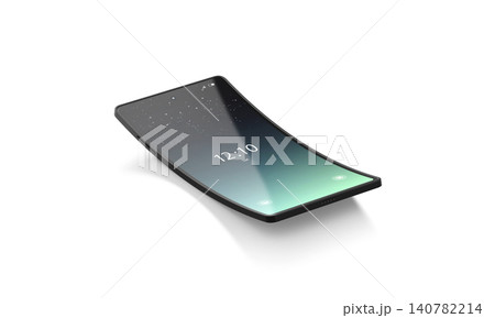 Blank black turn on phone flexible display vertical mockup png, transparent background 3d rendering. Empty smartphone with locked desktop mock up cut out. Clear digital innovation led gadget template. 140782214