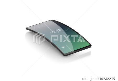 Blank turned on black phone flip display mockup png, transparent background, 3d rendering. Empty innovation touchscreen foldable frame mock up cut out. Clear flexible locked multi-display template. 140782215