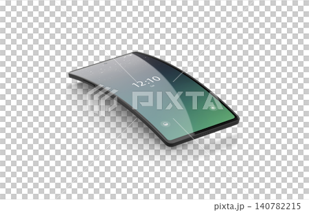 Blank turned on black phone flip display mockup png, transparent background, 3d rendering. Empty innovation touchscreen foldable frame mock up cut out. Clear flexible locked multi-display template. 140782215