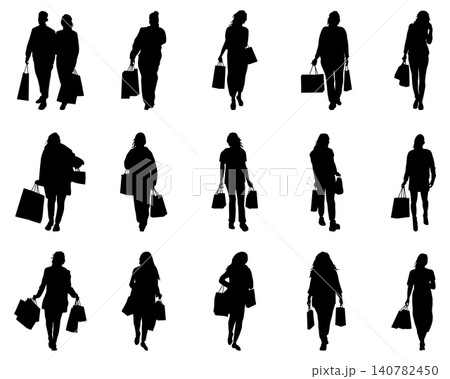 Black silhouettes of people shopping Black silhouettes of people shopping 140782450
