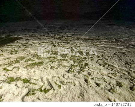 Snow covered grass field at night Snow covered grass field at night 140782735