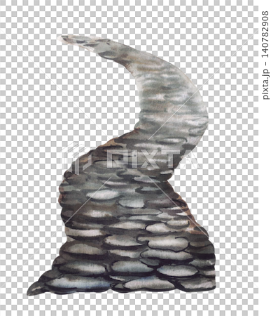 Curved stone pathway. Watercolor realistic hand painting of pebble rock path with grey stones. Illustration isolated on white background for Japanese gardens, zen landscapes, Asian nature park design. Curved stone pathway. Watercolor realistic hand painting of pebble rock path with grey stones. Illustration isolated on white background for Japanese gardens, zen landscapes, Asian nature park design. 140782908