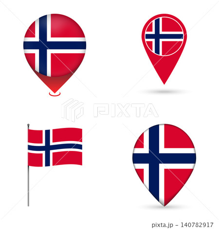 Norway Flag Map Pin Icons Set Collection. 140782917