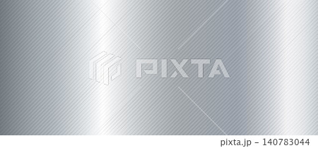 Grey metal foil background. Silver metallic striped gradient texture. Shine brushed titan aluminum sheet for label, plate, sign. Stainless steel material surface wallpaper. Vector chrome line backdrop 140783044