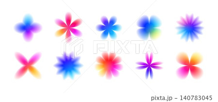 Smooth blurred gradient flower set. Bright blur blossom shape collection. Fading abstract bloom elements for poster, template, badge, sticker, collage. Vector iridescent gradation floral aura pack 140783045