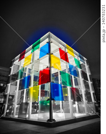 Colorful illuminated modern architecture at night Colorful illuminated modern architecture at night 140783231