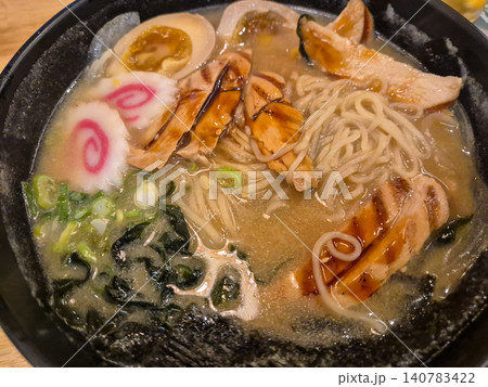 Bowl of Japanese ramen with grilled chicken and egg Bowl of Japanese ramen with grilled chicken and egg 140783422