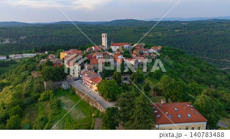 Oprtalj Hilltop Town Aerial View Istria Peninsula Croatia Oprtalj Hilltop Town Aerial View Istria Peninsula Croatia 140783488