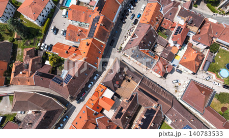 Historic Friesach viewed from drone in summer time Historic Friesach viewed from drone in summer time 140783533