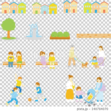 公園と公園に集まる人々のベクターイラスト素材 公園と公園に集まる人々のベクターイラスト素材 140784070
