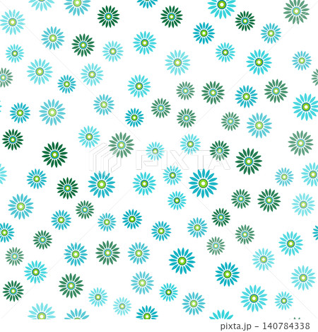 Seamless pattern of little flowers. Many small green blue flowers on white background. Flower with many petals. Design in rustic style for girls 140784338