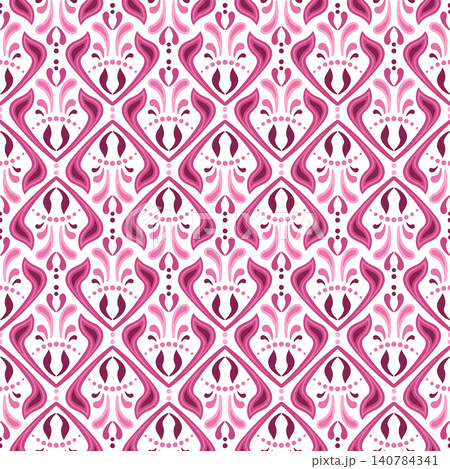 Seamless pattern of curved shapes. Floral ethnic red pink ornament on white background. Seamless pattern of curved shapes. Floral ethnic red pink ornament on white background. 140784341