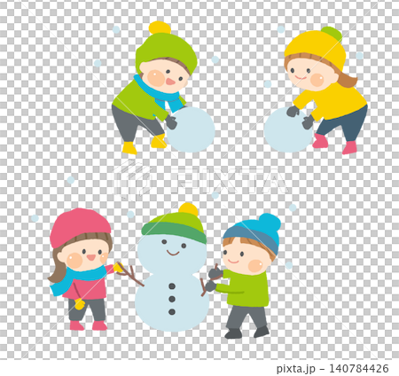孩子們在滾雪球,孩子們已經堆完了雪人。 孩子們在滾雪球,孩子們已經堆完了雪人。 140784426