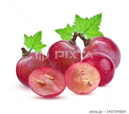 Fresh red grapes, whole and sliced, vibrant and juicy, natural light, close-up, healthy fruit on white background Fresh red grapes, whole and sliced, vibrant and juicy, natural light, close-up, healthy fruit on white background 140784984