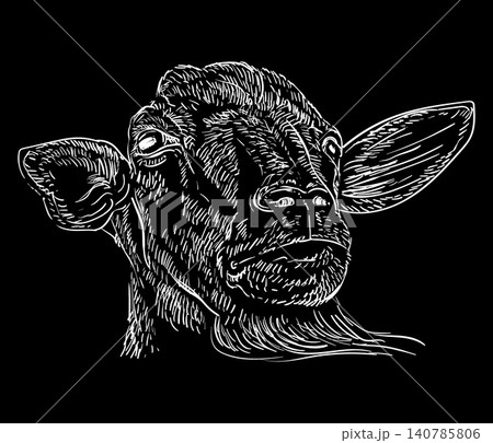 Hand drawing goat head with a beard on a black vector isolated illustration 140785806