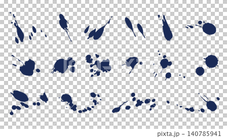 滴墨、鮮豔的顏料飛濺、水滴——一套抽象裝飾插圖。 140785941