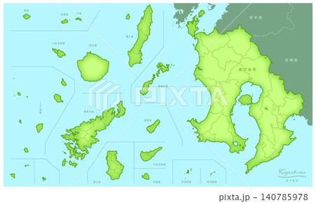 「鹿児島県」立体感のある日本の地図シリーズ。(隣県、市町村、白地図)KAGOSHIMA, JAPAN 「鹿児島県」立体感のある日本の地図シリーズ。(隣県、市町村、白地図)KAGOSHIMA, JAPAN 140785978