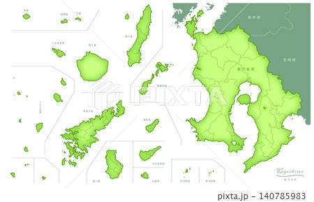 「鹿児島県」立体感のある日本の地図シリーズ。（隣県、市町村、白地図）KAGOSHIMA, JAPAN 140785983
