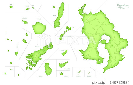 「鹿児島県」立体感のある日本の地図シリーズ。(市町村、白地図)KAGOSHIMA, JAPAN 「鹿児島県」立体感のある日本の地図シリーズ。(市町村、白地図)KAGOSHIMA, JAPAN 140785984