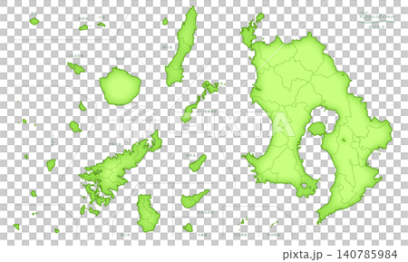 「鹿児島県」立体感のある日本の地図シリーズ。(市町村、白地図)KAGOSHIMA, JAPAN 「鹿児島県」立体感のある日本の地図シリーズ。(市町村、白地図)KAGOSHIMA, JAPAN 140785984