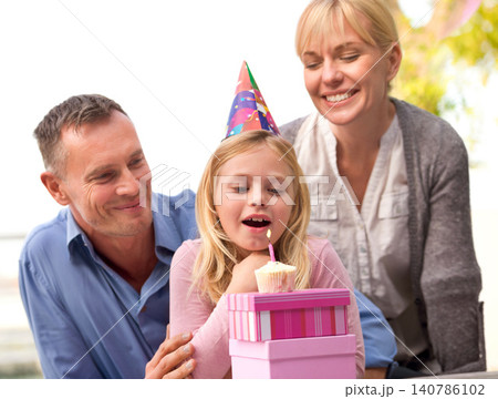 Child, blow or candle for happy birthday, party or cake as fun wish, family or bonding together. Papa, mama or girl or smile at celebration, congratulations or childhood growth and development Child, blow or candle for happy birthday, party or cake as fun wish, family or bonding together. Papa, mama or girl or smile at celebration, congratulations or childhood growth and development 140786102