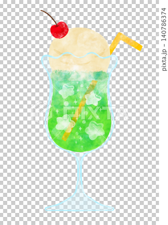 水彩風のクリームソーダ メロンソーダ ストロー付き 星型の氷 レトロ喫茶 イラスト 水彩風のクリームソーダ メロンソーダ ストロー付き 星型の氷 レトロ喫茶 イラスト 140786374