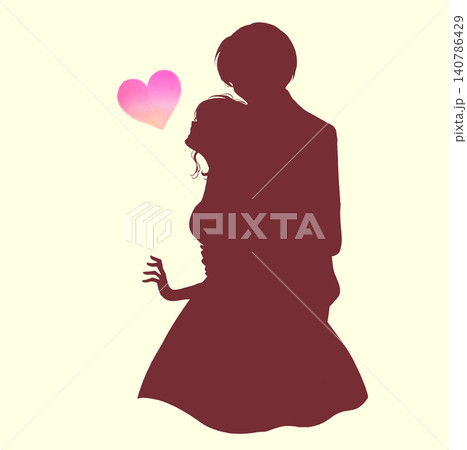 バックハグする新郎新婦　シルエット 140786429