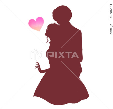 バックハグする新郎新婦　シルエット 140786431