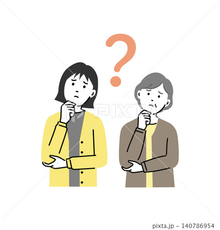 親子で悩む女性のイラスト、母親と娘が疑問を抱えて考える 親子で悩む女性のイラスト、母親と娘が疑問を抱えて考える 140786954