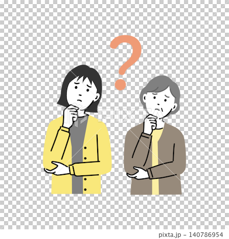 親子で悩む女性のイラスト、母親と娘が疑問を抱えて考える 親子で悩む女性のイラスト、母親と娘が疑問を抱えて考える 140786954