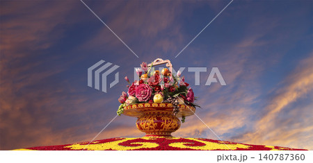 Huge flower basket (against the sunset) in Tiananmen square, Beijing, China 140787360