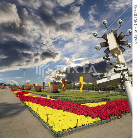 Street lamp on Tiananmen Square in Beijing, China (against the background of a beautiful sky with clouds) Street lamp on Tiananmen Square in Beijing, China (against the background of a beautiful sky with clouds) 140787445