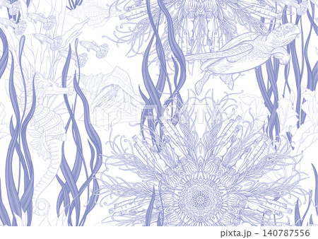 Colorful seamless marine pattern with corals Colorful seamless marine pattern with corals 140787556