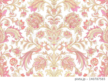 Vintage damask seamless pattern with two birds Vintage damask seamless pattern with two birds 140787565