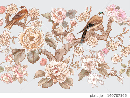chinoiserie pattern with birds 140787566