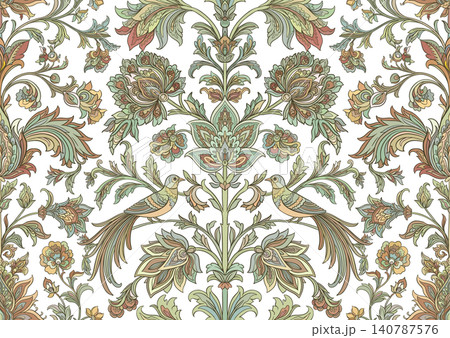 Vintage damask seamless pattern with two birds Vintage damask seamless pattern with two birds 140787576