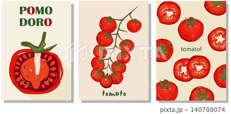 Modern kitchen wall art poster collection with tomatoes vector illustration Modern kitchen wall art poster collection with tomatoes vector illustration 140788074