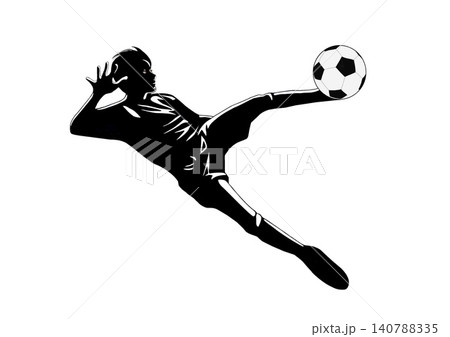 サッカーボレーシュートのシルエット サッカーボレーシュートのシルエット 140788335
